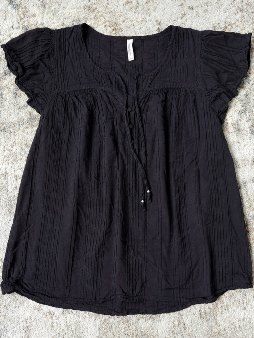 Gentle Fawn Black Soft Rayon Boho Blouse L – Flutter Sleeve V-Neck